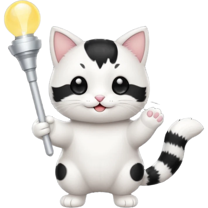 chibi cute tuxedo cat waving holding a light stick emoji