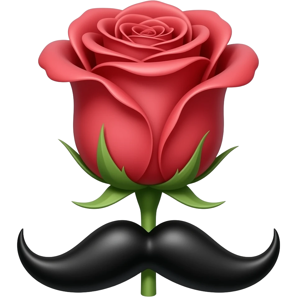 side profile of singular rose with stem that has a french moustache emoji