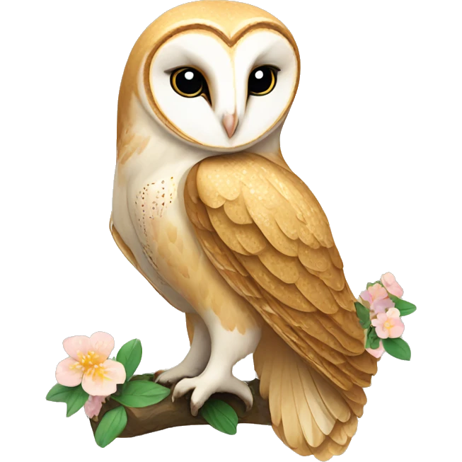 Golden barn owl with floral pattern on wings  emoji