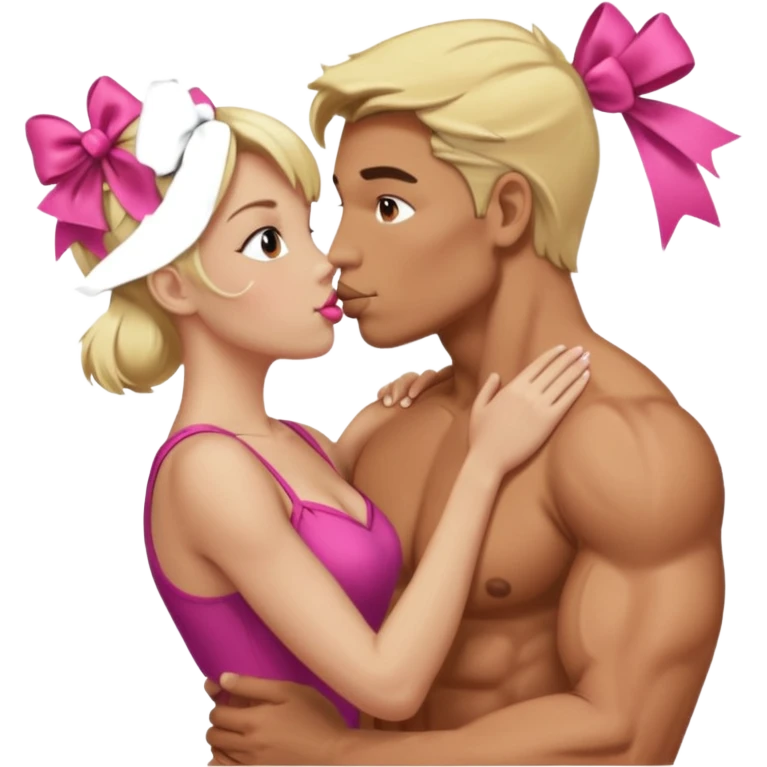  الرجل يقبل فتاه الرجل لديه عضلات وابيض اللون والفتاة شقراء لطيفة على رأسها فيونكة emoji