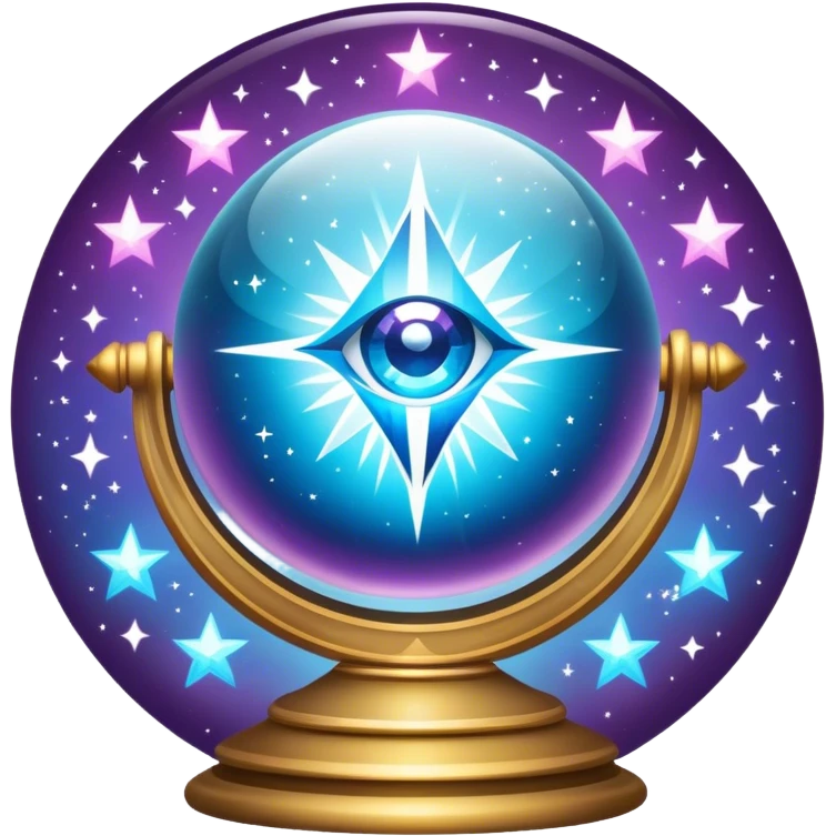 A vibrant, mystical icon symbolizing fortune telling and esotericism. Include elements like a crystal ball, tarot cards, stars, and mystical symbols with a glowing, ethereal feel. The design should be colorful, eye-catching, and evoke a sense of magic and mystery. emoji