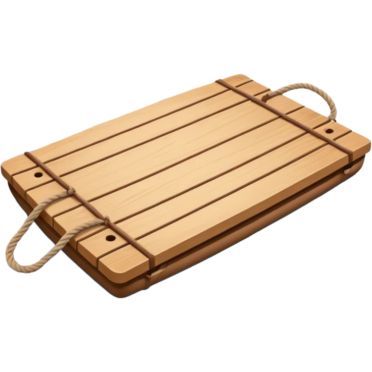 showing a simple wooden raft floating on calm blue water — made of several brown logs tied together with rope — gentle ripples around it — bright, cheerful lighting and soft shadows — minimalist, clean emoji design emoji
