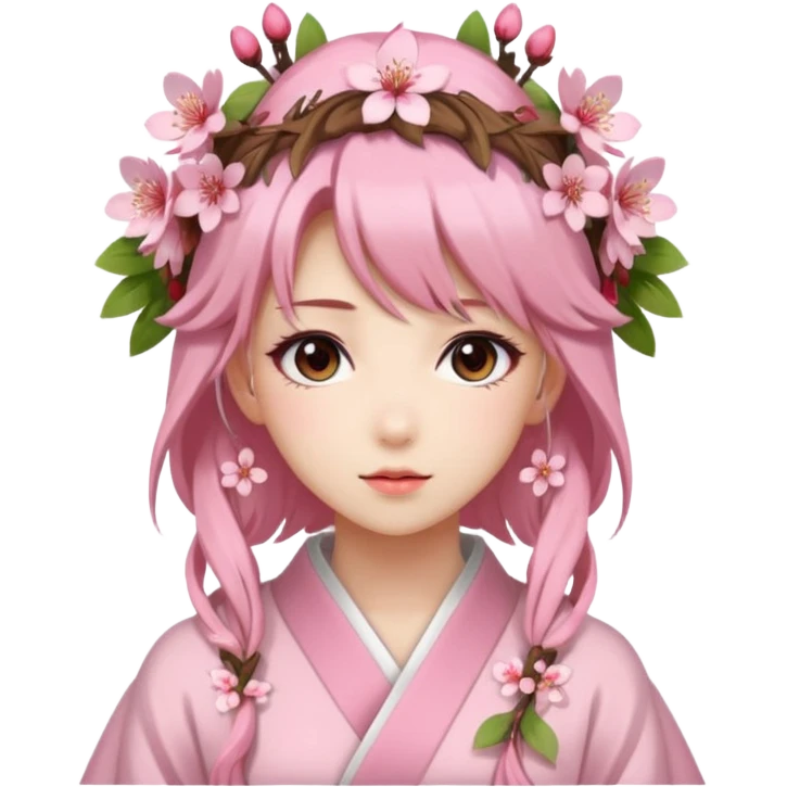 A Gorgeous Beautiful Anime Lady with a Sakura Cherry Blossom Headdress and Pretty Hair  emoji