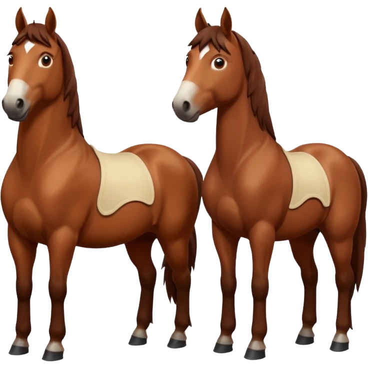create an emoji of two horses one chestnut one a dark brown make them stand next to each other and look at each other  emoji