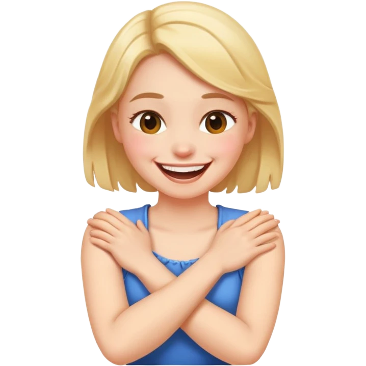 arms crossed holding neck laugh girl￼ emoji