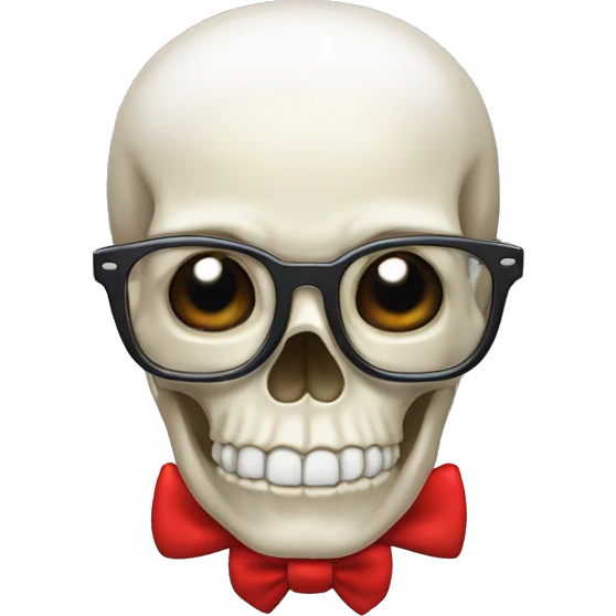 Generate a Skull wearing clear Glasses and a red Bowtie on chest emoji