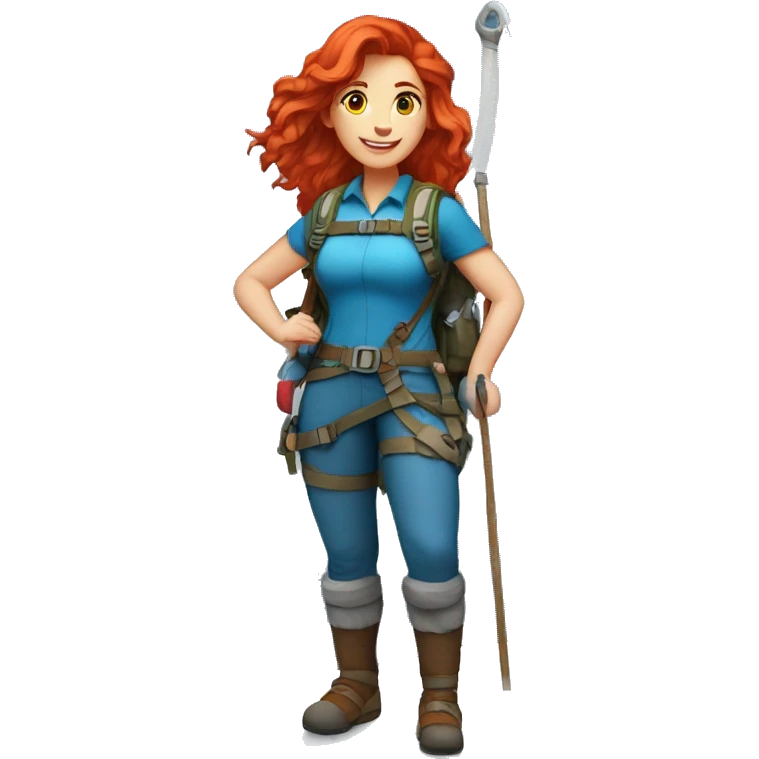 Female red hair mountaineer on mount everest with greek flag and easter eggs basket emoji