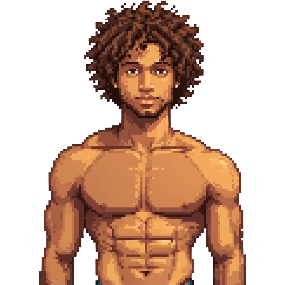 chico moreno con rulos y abdomen marcado emoji