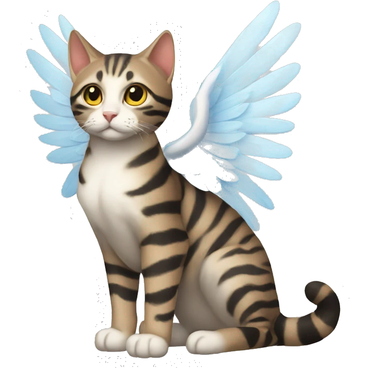 A striped cat with angel’s wings emoji