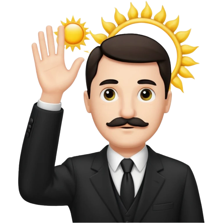 Adolf h , wearing suit and mustache small. Raising his hand to sun emoji