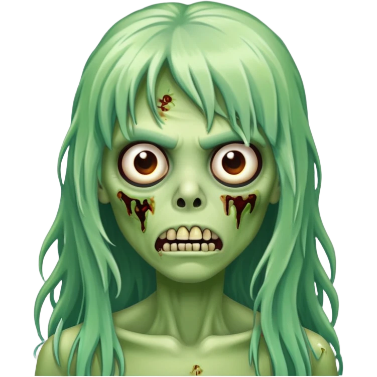 Green zombie with long hair and bangs  emoji