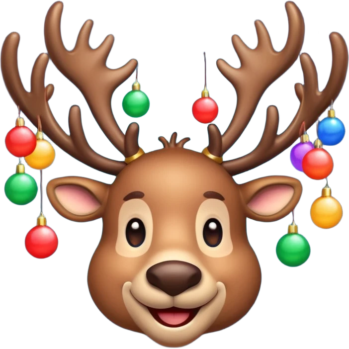 Τον Rudolf που χαμογελαει και με πολλά πολύχρωμα στρογγυλα λαμπιόνια στα κερατάκια του σε τυχαίες θεσεις emoji