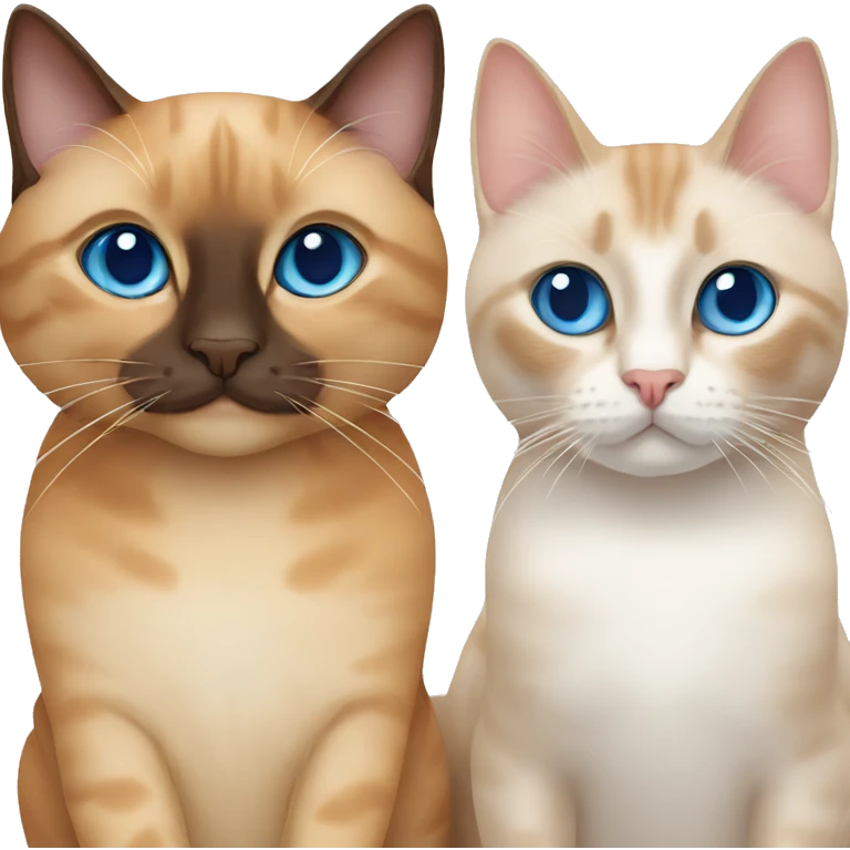 two cats, one siamese catwith blue eyes and ginger cat emoji