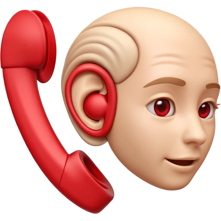 3D iPhone style emoji of a human ear with a “no sound” or “muted” symbol, realistic ear texture, red crossed line over sound waves, isolated on white background, soft shadows, high detail, playful and cute. emoji