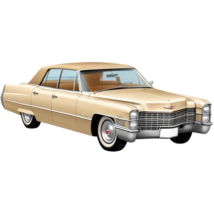 Simplified beige 1966 Cadillac DeVille, minimal design with clean outlines, 30-degree angle, reduced to basic shapes, recognizable silhouette with few details, iOS emoji style emoji