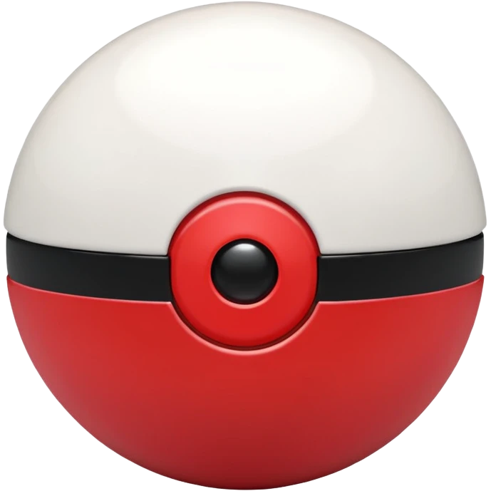 Uma pokébola redonda e simpática, vermelha em cima, branca embaixo, com uma faixa preta no meio e um botão branco central, com brilho suave e aparência limpa de emoji. emoji