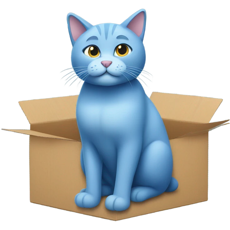 The English short blue cat is in a cardboard box emoji