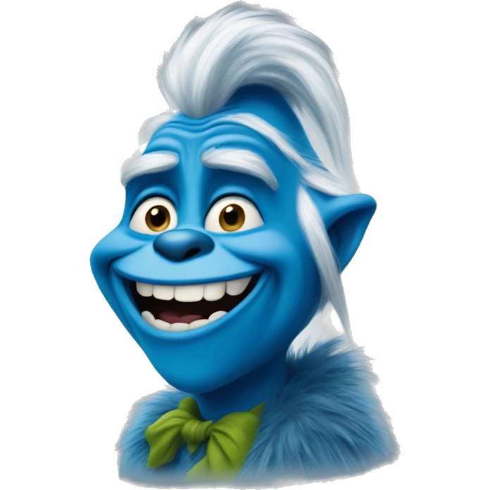 Blue Grinch from modern movie smiling from cheek to cheek emoji