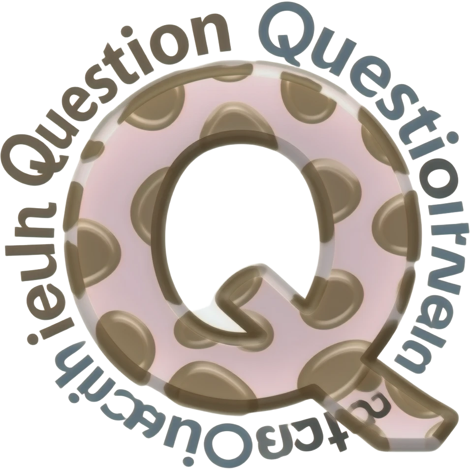 The big letter "Q" in the center. Smaller the Words "Question", "Question", "Question", "Qsolve", "Qcollect" und "Qteach" around it in a comic style ice cream cone emoji