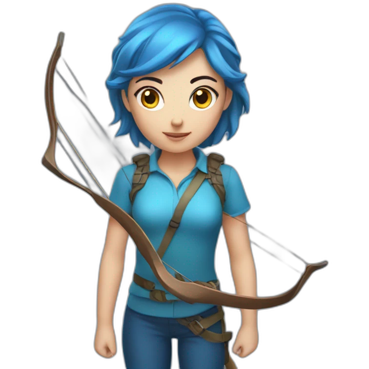 a girl hunter with a bow, blue, only head with horns emoji