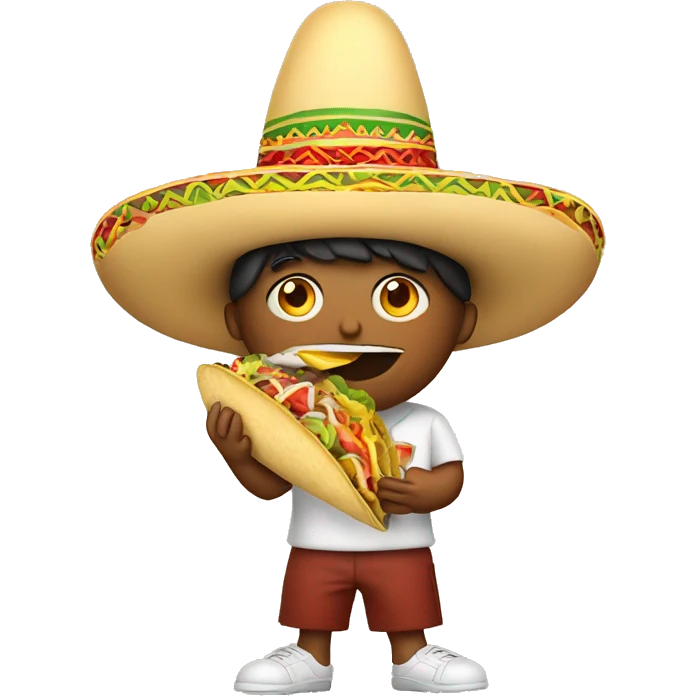 Person wearing a Mexican hat and eating a taco  emoji