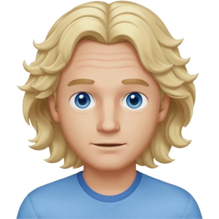 Mike Gallagher from Summer of Fear with blonde wavy hair, light blue outfit, white and blue eyes emoji