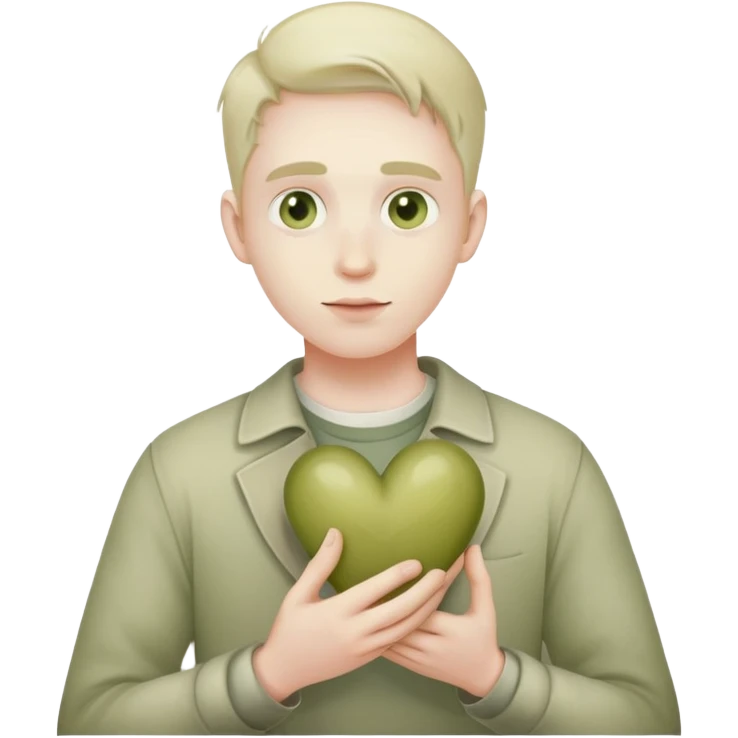 Pale olive heart in his hand faded emoji