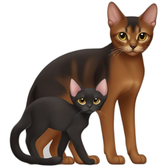 Dark red Abyssinian cat and black kitten with small white speck emoji