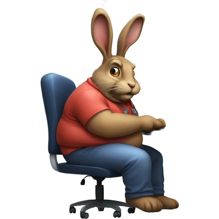 A fat and stupid hare playing computer game emoji