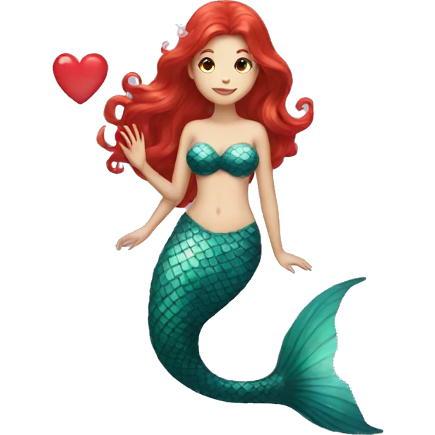 mermaid with red hair with a heart emoji