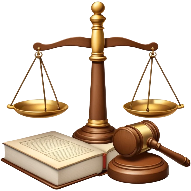 An icon featuring a gavel, legal scales, and a law book, symbolizing the study of law. The design includes a courthouse silhouette in the background, representing justice and legal systems. Transparent background highlights the principles of law and legal practice. emoji