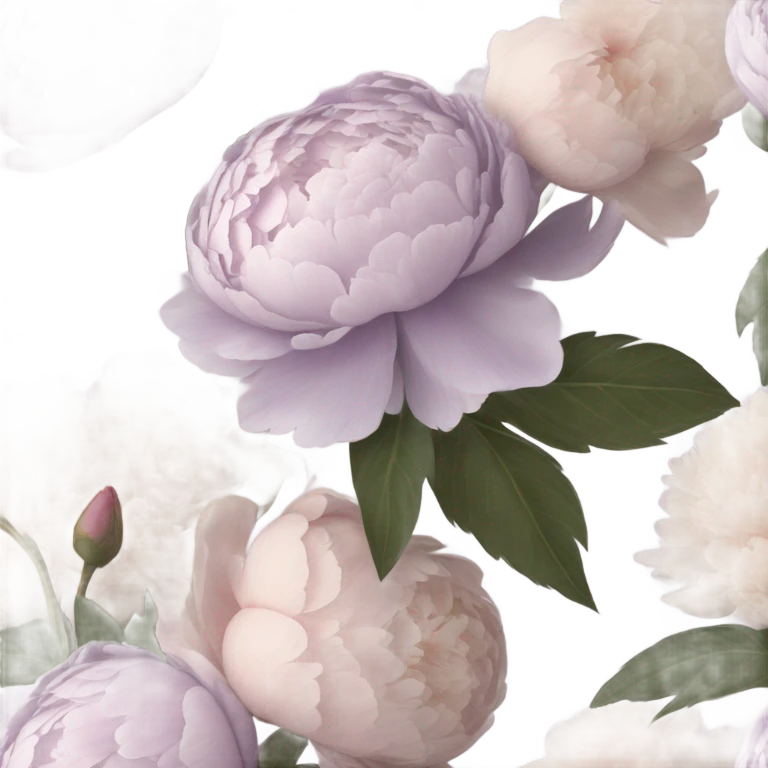 A vintage-inspired bouquet of pale violet and blush peonies resting on a lace-covered book. emoji
