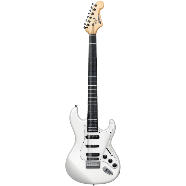 White electric guitar with sleek shiny body, black strings, and smooth neck emoji