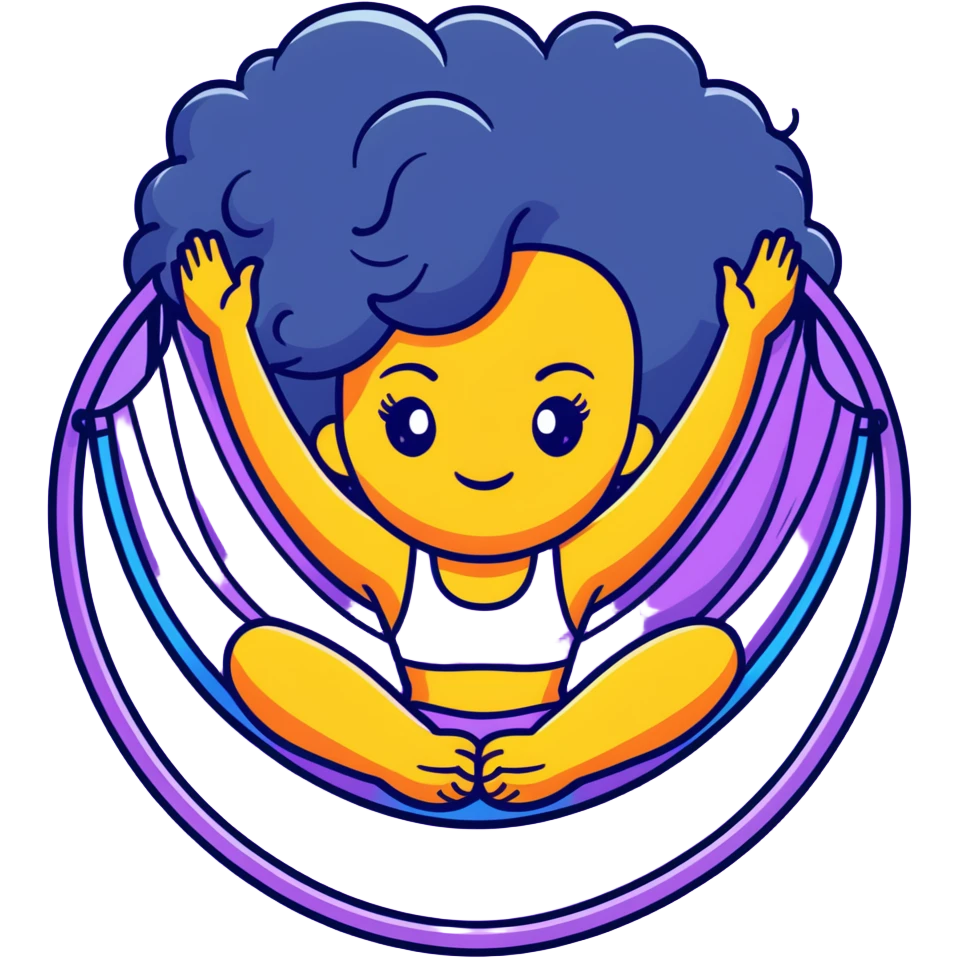 cartoon emoji of a bold girl with big hair, strong outline, expressive face, vibrant accents, subtle Leo accent, glamorous look, hint of yoga hammock, cosmic motifs, cheeky and confident emoji