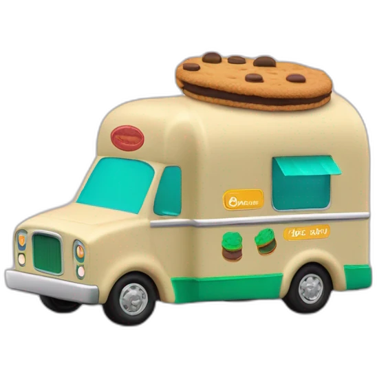 Girl scout cookie truck in the shape of a cookie like the oscar mayer weiner mobile in thin mint coloring emoji