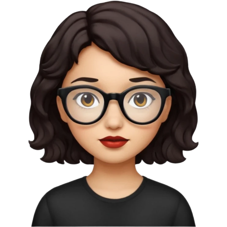 niña con pelo corto con ondas color negro rojiso con lentes negros emoji