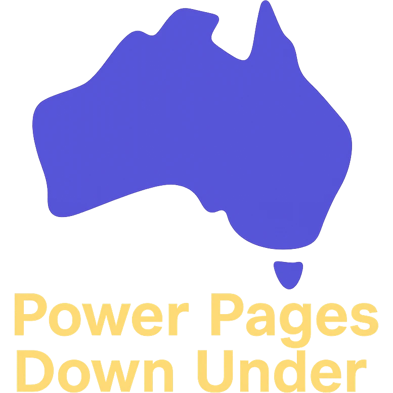 Remove the thick border from the map of Australia and text 'Power Pages Down Under'. Make the design clean and modern, suitable for use on a purple background. Use #403DAD, vibrant purple, and #fff7ad as accent colors. No Power Pages icon, no digital web overlay. emoji