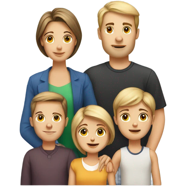 Caucasian family of eight with mom, dad,  three boys, three girls emoji