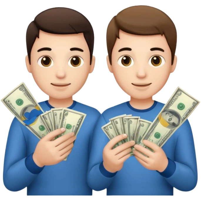 Two young guys holding money in their hands emoji