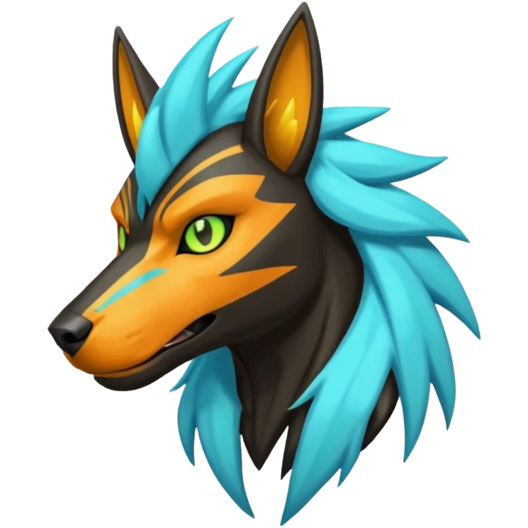 Cyan manectric-Electrike-Zeraora-Houndoom-fusion with neon-green stripes and orange eyes  emoji