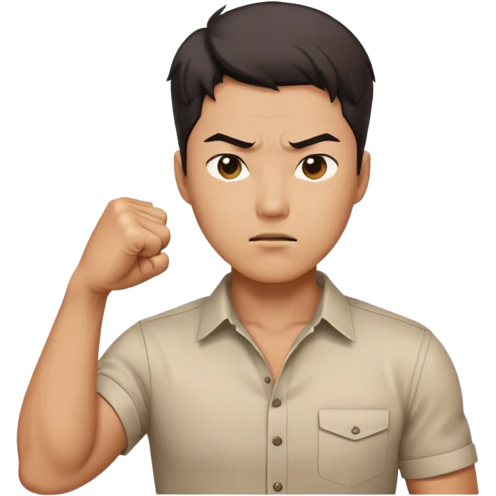 A determined Korean man in a shirt, clenching his fist with a confident expression. Emoji-style digital illustration emoji
