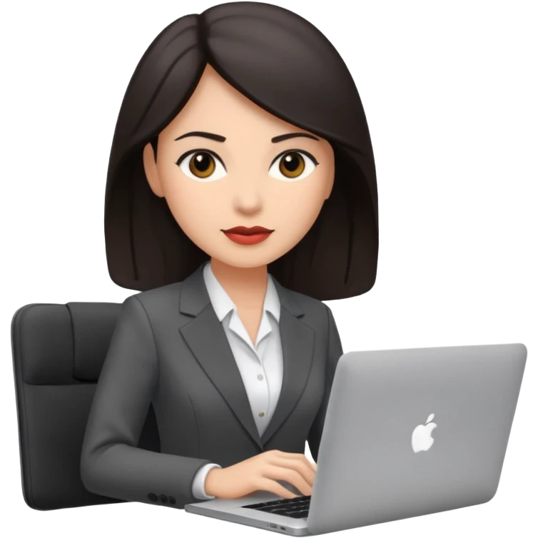 Sales women specialist in shipping with dark hair with suits and MacBook  emoji