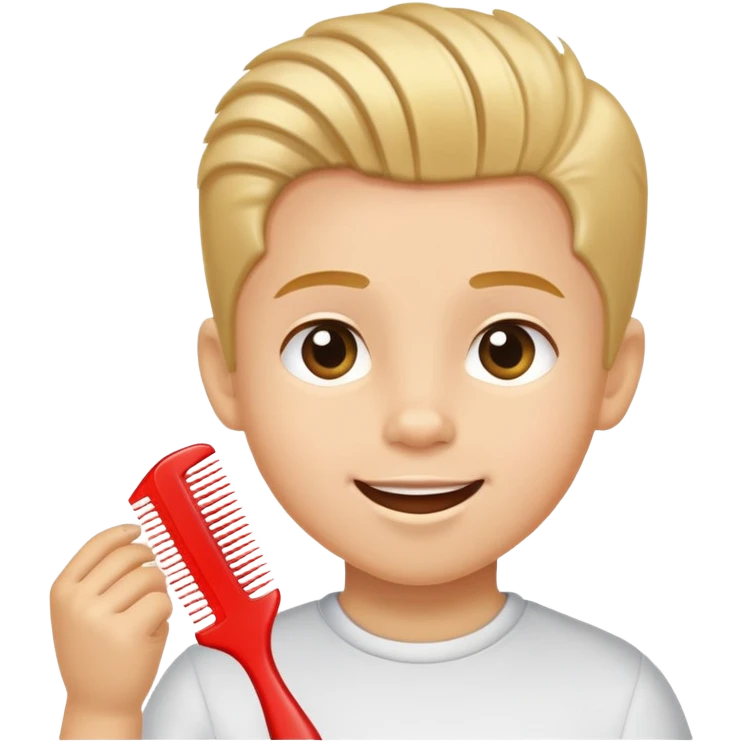 child using a comb on their hair, cheerful and neat emoji