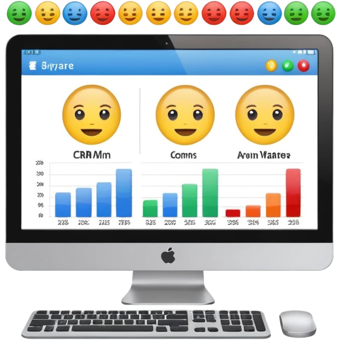 computer monitor displaying user avatars and charts, CRM software theme, emoji style emoji