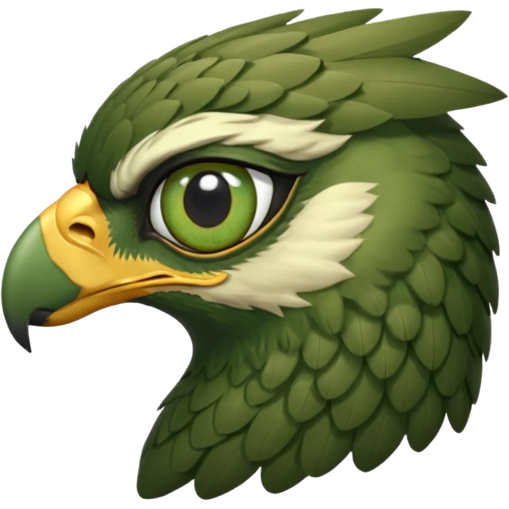 close up of just the eye and nothing else at the side profile of the face of a green hawk that is looking away from the camera emoji