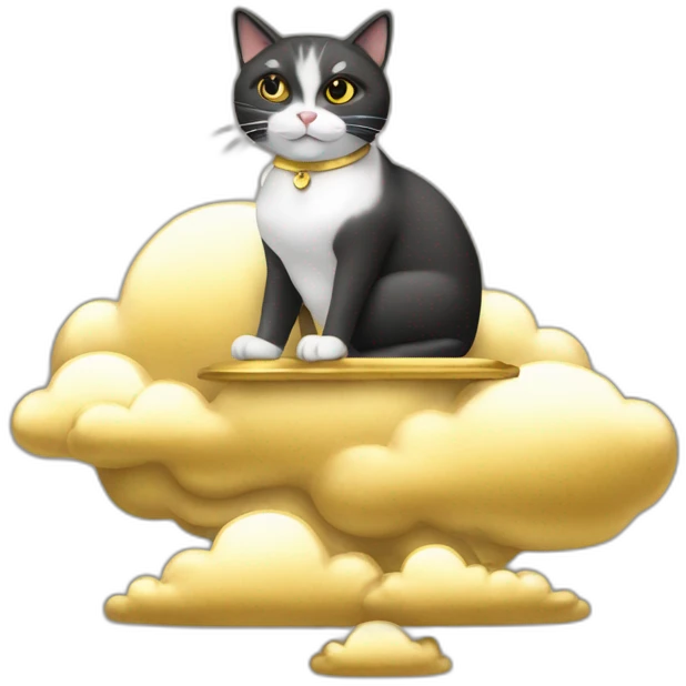 cat secretary sitting on top of the gold cloud emoji