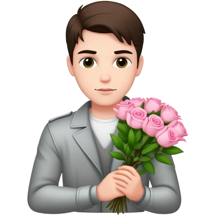 A cool bad boy with fair skin holding a bouquet of pink jasmine roses emoji