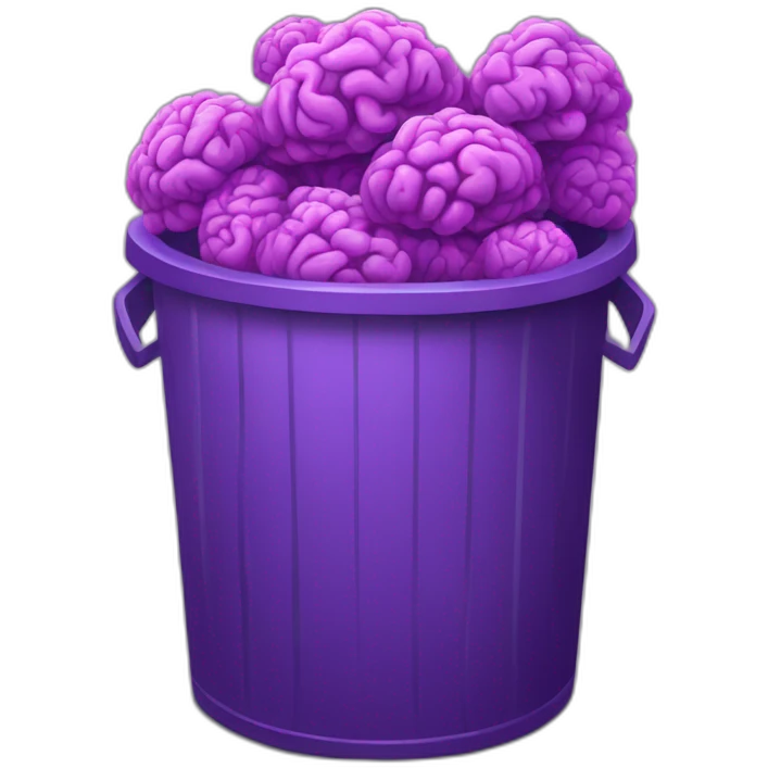 a trash bin full of purple brains emoji