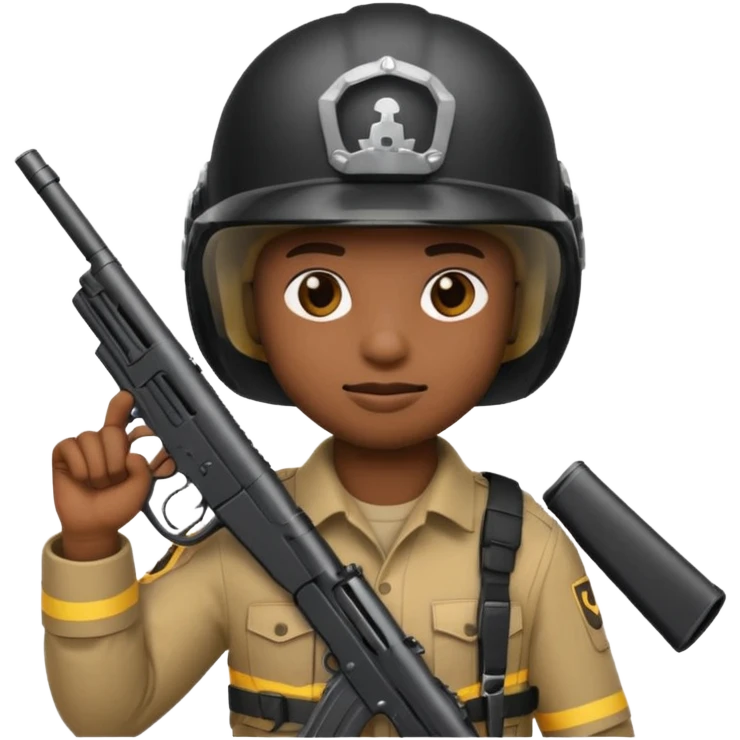 create a emoji of a rookie holding a gun and wearing a helmet, it should be in a dark black with no color . emoji