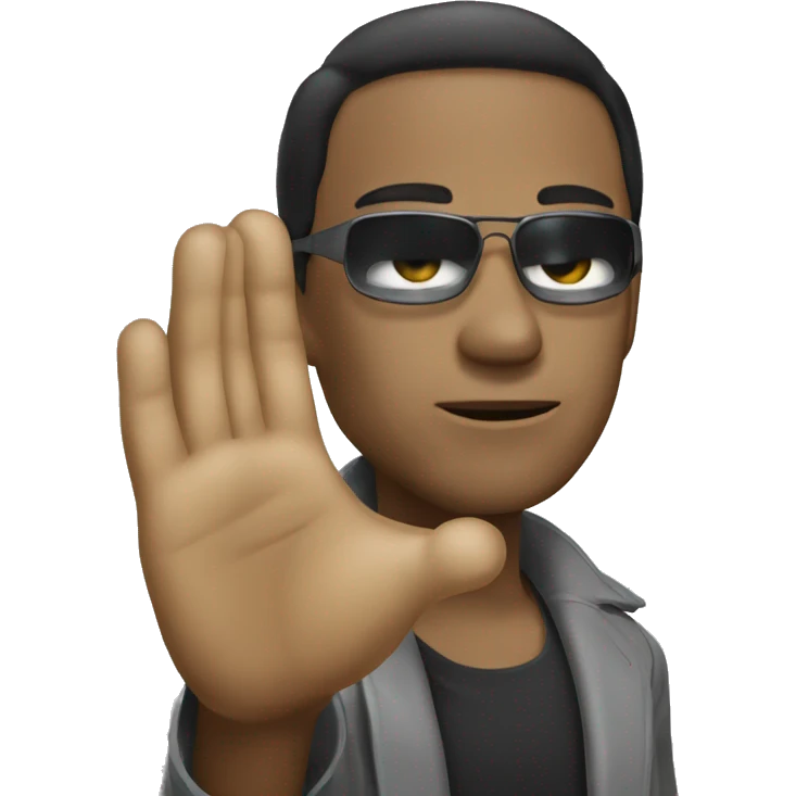 Neo from matrix, holding up handpalm emoji
